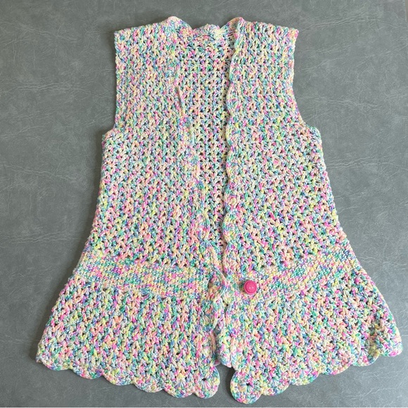 Hand Crafted Jackets & Blazers - Hand Crafted Vintage 70s Pastel Crochet Vest
